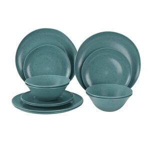 Mainstays 12-Piece Eco-Friendly Dinnerware Set, Aqua, Service For 4